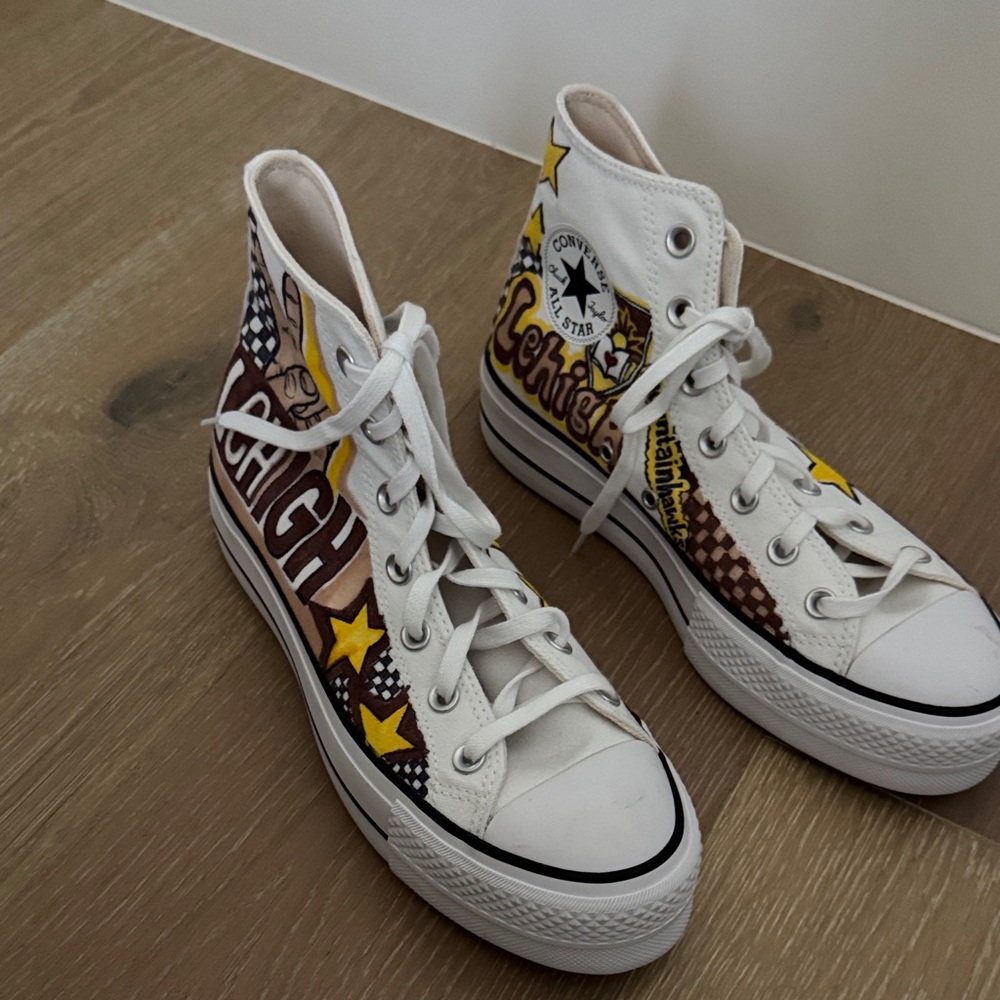 New Converse White High-Tops w/ Lehigh Yellow & Brown Graphics!! Tailgate ready!